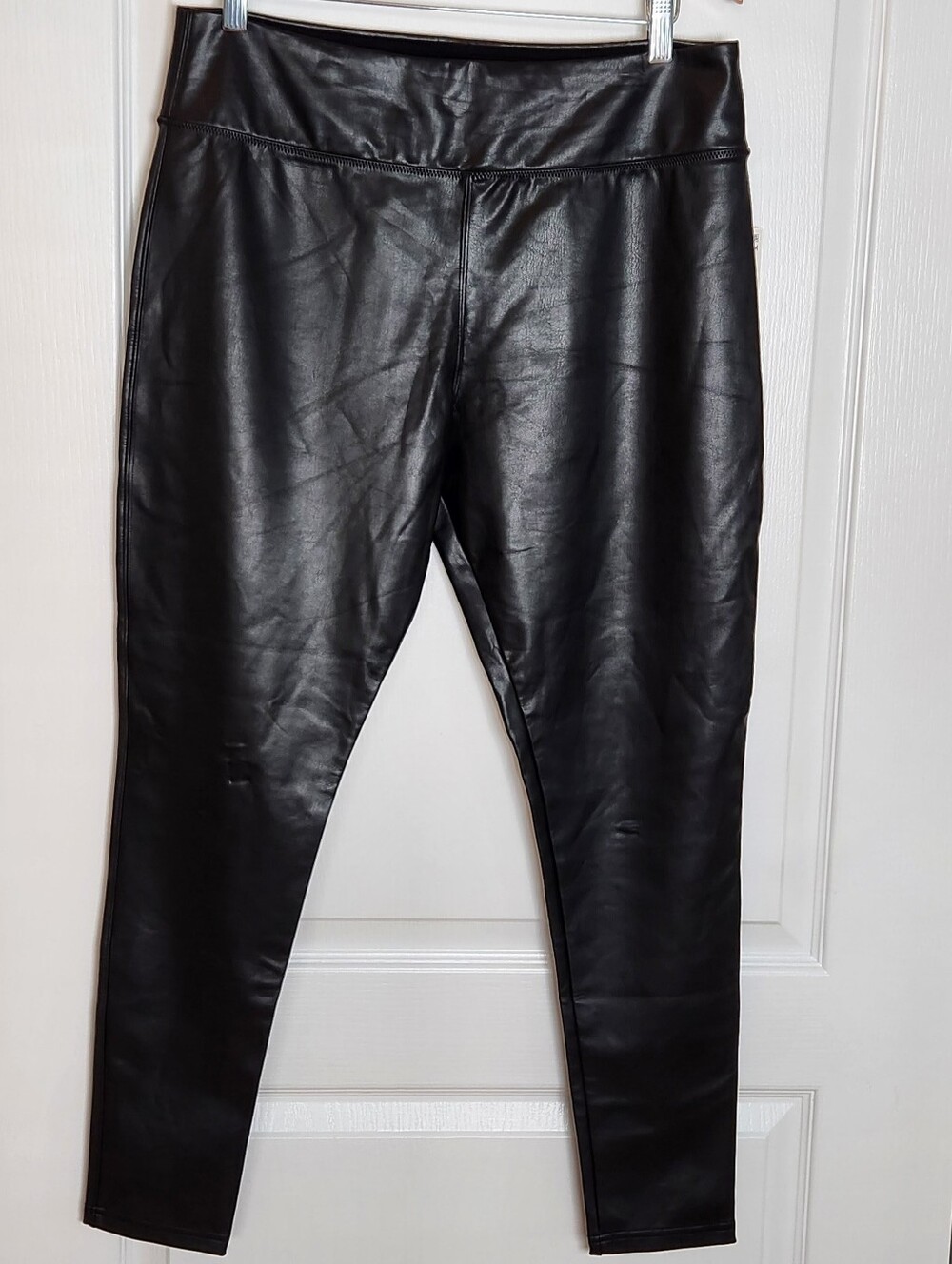 NWT Nordstrom Womens Black Faux Leather Leggings Large Ankle Length Stretch